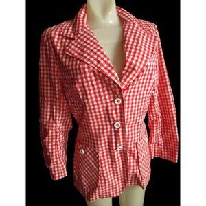 Medium Vintage Boho Blazer 1970's JH Jacket Womens Red White Checkered Cloth